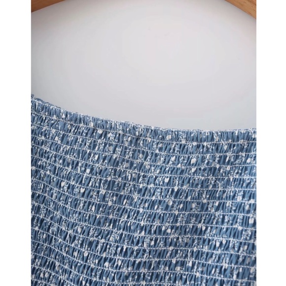 CLEARANCE Light Blue Floral Smocked Square Neck Mini Dress - Picture 7 of 10